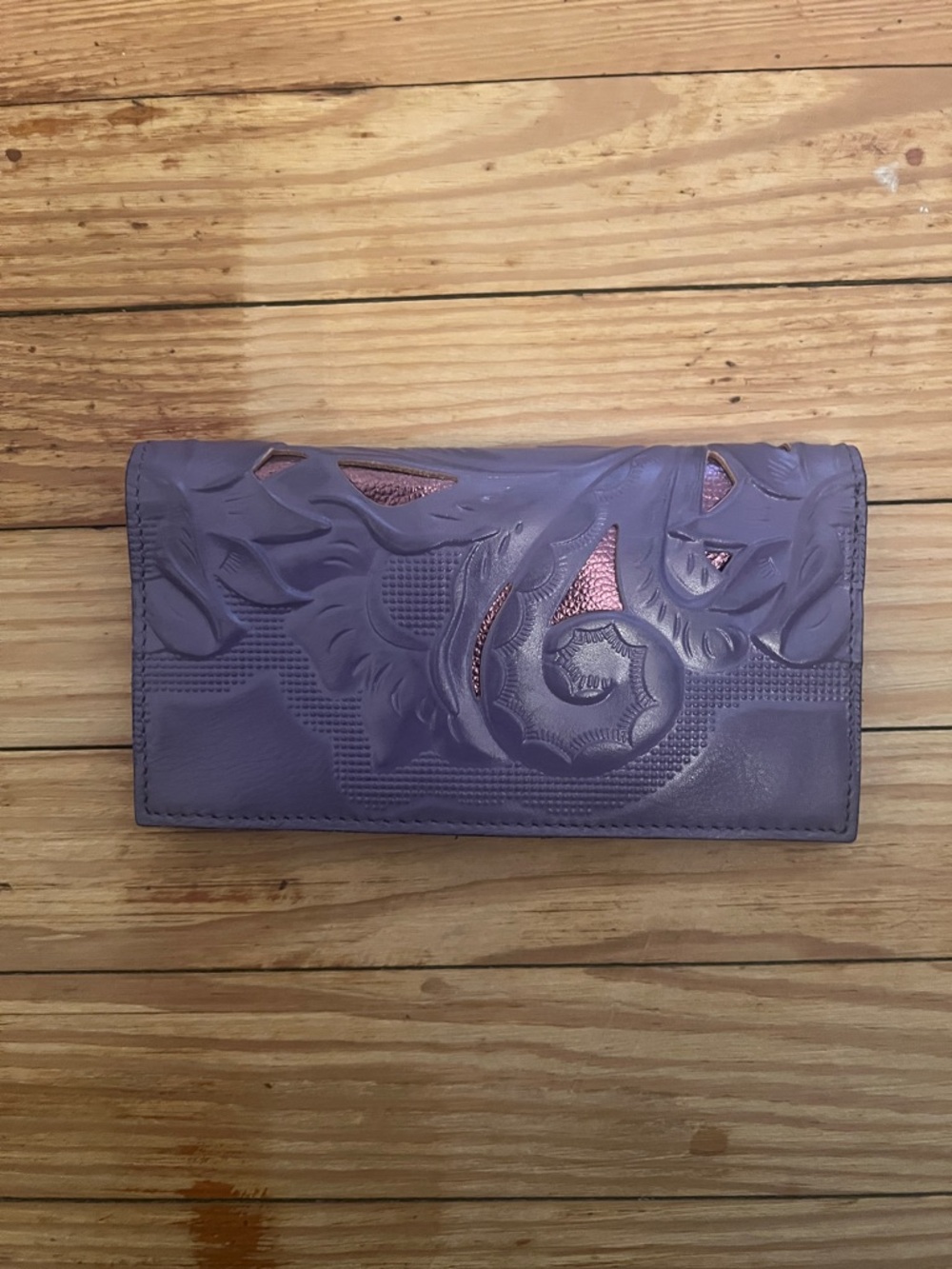 Patricia Nash Lavender Floral Embossed Wallet with Rose Metallic Accents
